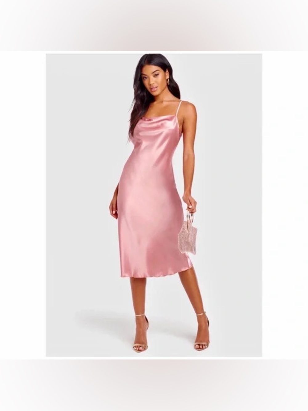 Bebe Cowl Neck Satin Midi Dress Sz M